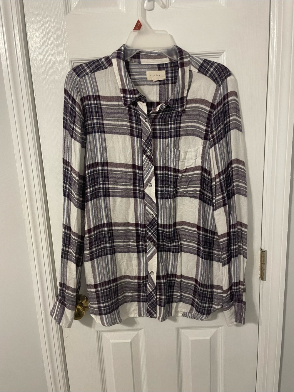 MELLODAY White and Purple Plaid Button-Down Shirt Size Large